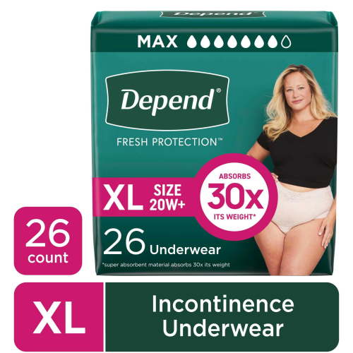 Depend Fresh Protection Incontinence Underwear for Women, Adult Diapers, XL, 26 Count HSA/FSA Eligible
