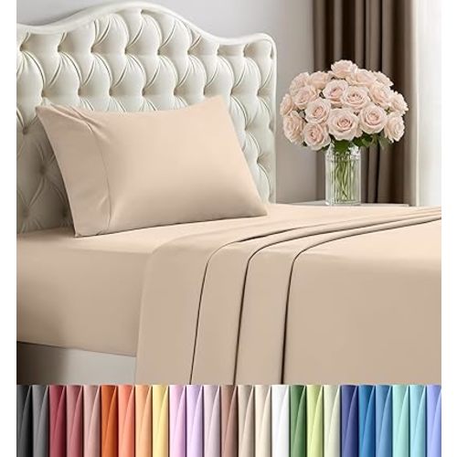 Utopia Bedding Twin Sheet Set – 3 Piece Bed Sheets for Twin Size Bed, Soft and Breathable Microfiber, Includes 1 Fitted Sheet, 1 Flat Sheet and 1 Pillowcase (Beige)
