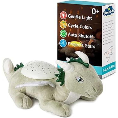 Cloud b Twilight Buddies Dragon Plush Night Light | Star and Constellation Projector in 3 Colours | Auto Shut-Off | from Birth