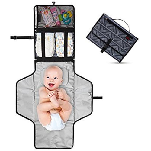 Crystal Baby Smile Portable Changing Pad - Diaper Clutch - Lightweight Travel Station Kit for Baby Diapering - Entirely Padded, Detachable and Wipeable Mat - Mesh and Zippered Pockets - Gray Dots