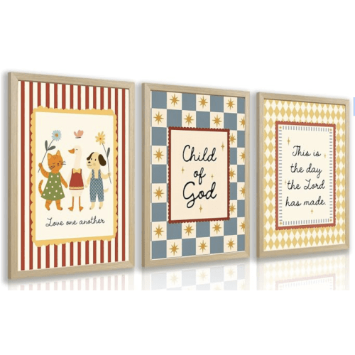 Scripture Art Prints for Playroom Bedroom Wood Framed 16x2