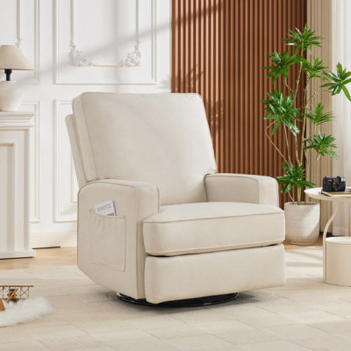 Isabelle & Max™ 32.6" Wide Oversized Upholstered Swivel Reclining Glider With Storage Pocket | Wayfair