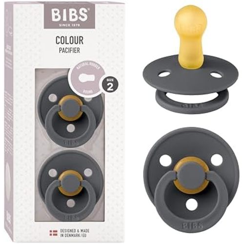 Bibs Colour Pacifier 2-Pack | BPA Free Soother, Round Nipple. Natural Rubber Latex,