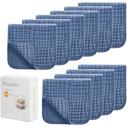 Muslin Burp Cloths Sets Newborn Baby Boy Essentials Must Haves 100% Cotton 10 Pack 22" X 10",6-Layer Baby Bibs & Burp Cloths for Baby Drool and Messes - Soft, Safe & Gentle for Boys & Girls Multi