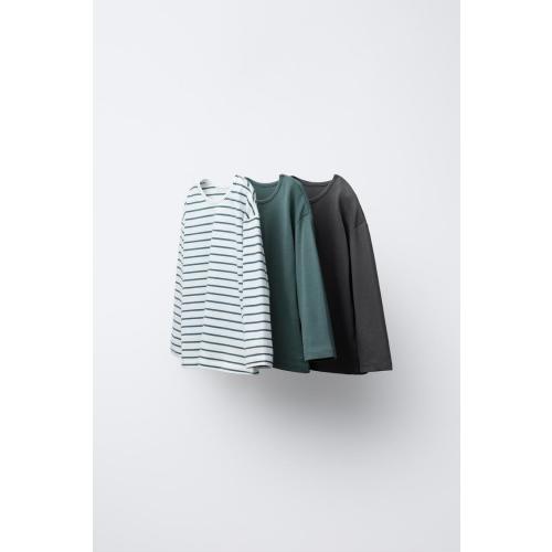 THREE-PACK OF SOLID AND STRIPED T-SHIRTS - Petrol blue | ZARA United States