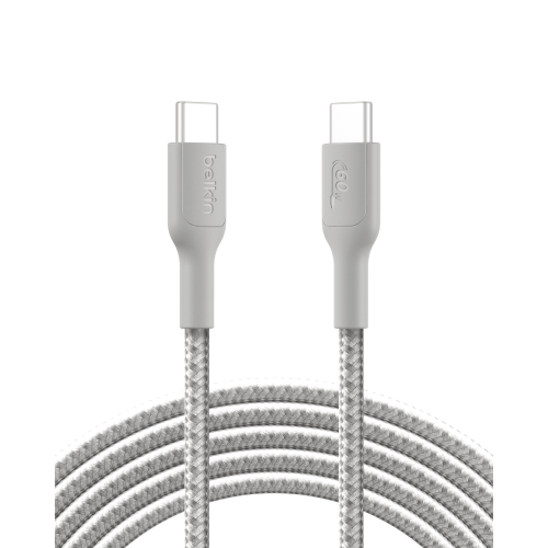 Belkin Braided USB-C to USB-C Cable ( 10ft, 60W) - Soft, Flexible Fast-Charging Cable, Type C Charger Cord for iPhone 16 & 15 Series, Galaxy S25, MacBook, iPad Pro, & More - Gray (USB 2.0,)