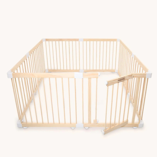 HARPPA Wooden Baby Gate Playpen | Non-Toxic Foldable DIY Adjustable Play Yard for Infants & Toddlers – Natural Finish Baby Fence for Small & Large Spaces