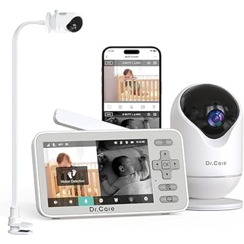 Dr.Care VistaView Lite Smart WiFi Baby Monitor with Crib Mount- 4" 720P Split Screen & 1080P Camera App Control, Motion Alerts, HD Night Vision, Triple Security, 2-Way Talk, Video Recording, Multi-Use