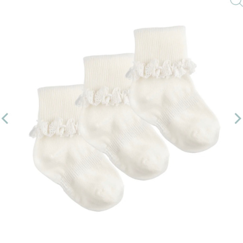 Frilly Non-Slip Stay-On Baby and Toddler Socks - 3 Pack in Plain Pearl White