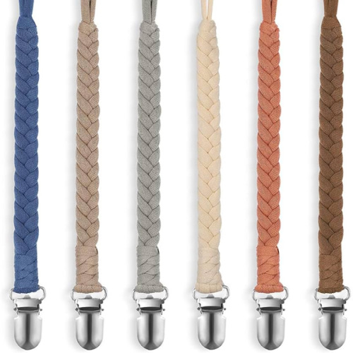 Pacifier Clip for Boys and Girls, 6 Pack Baby Pacifier Holder Leash 100% Handmade Braided Fits All Pacifiers & Teething Toys Modern Unisex Baby Gift