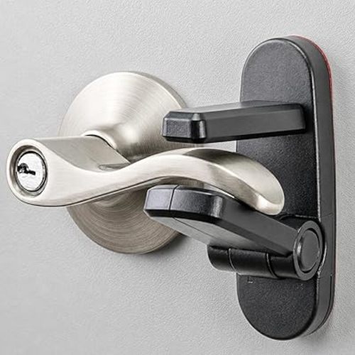 Door Lever Lock (2 Pack) – Prevents Toddlers from Opening Doors – Easy One-Hand Operation for Adults – Durable ABS with 3M Adhesive Backing – No Tools Needed for Install