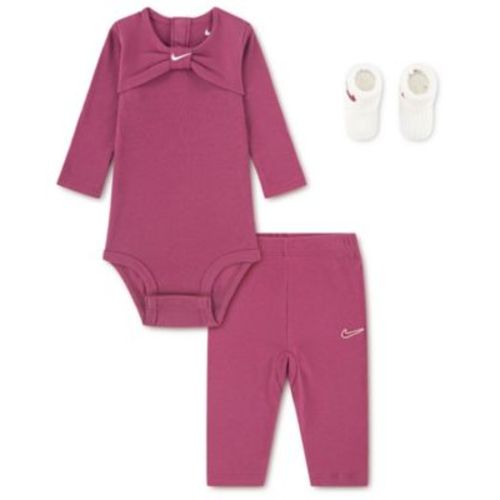 Baby Girls 3-Piece Ribbed Bow Bodysuit Boxed Set