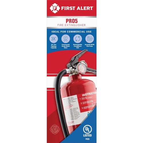FIRST ALERT PRO5 Rechargeable Heavy Duty Fire Extinguisher, UL RATED 3-A:40-B:C, Red, 1-Pack