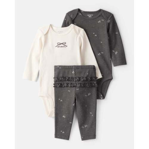 Baby Girl Bow Print Bodysuit & Pant Set - Grey - Carter's | Carter's