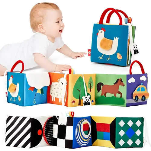hahaland Baby Book 0 3 6 12 Months - Tummy Time Baby Toys 0-3 3-6 Months Development, High Contrast Crinkle Soft Cloth Baby Book, Newborn Infant Sensory Toys for Babies for 0M+