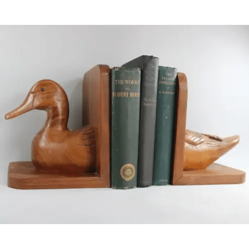 Vintage Hand Carved Wooden Duck Bookends | Solid Wood Book Ends | Rustic Library Decor | Coastal Cottage Home | 19cm Tall Pair