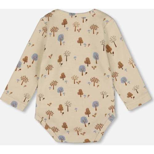 Organic Cotton Onesie, Beige Tree Print - Deux par Deux | Maisonette