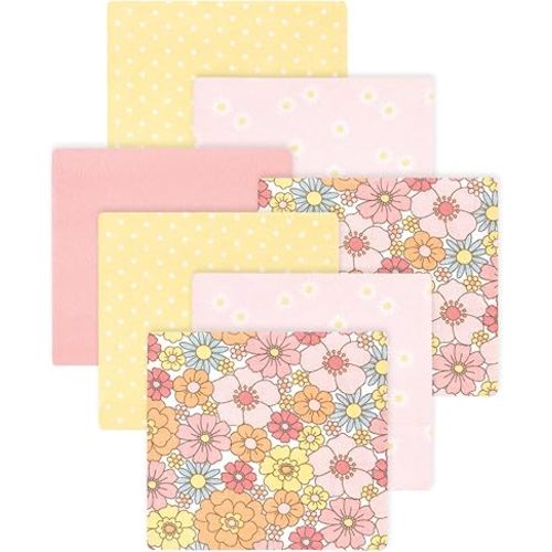 Little Treasure Hudson Baby Cotton Poly Flannel Receiving Blankets Multipack, Pink Peace Love Flowers, 30x30 inches
