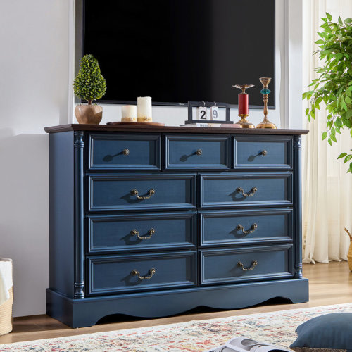 Winston Porter 9 Drawers Dresser, 54" Wide Farmhouse Chest of Drawers with Charging Station, Distressed Finish Design & Reviews | Wayfair