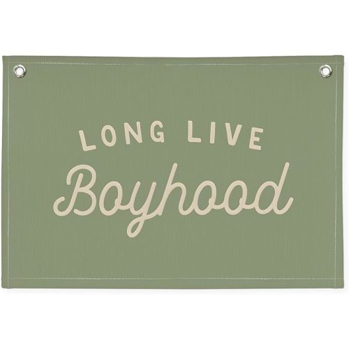 Long Live Boyhood Boys Room Decor, Sage Green Nursery Playroom Toddler Boy Linen Canvas Banner Wall Hanging Flag Baby Little Boy Kids Teen Room Bedroom Decorations, 30x20 Inch