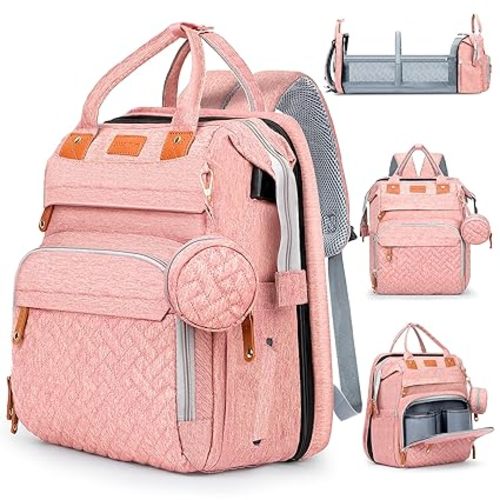 JOYCE Diaper Bag Backpack Multi-Function Water Resistant Baby Bag with Changing Pad - Baby Essentials Travel Tote for Mom, Perfect Shower Gift & Registry Search (Pink)