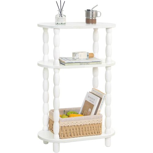 MaxSmeo Narrow Side Table, Small End Table with 3-Tier Open Shelf, Slim Bedside Table Nightstand for Small Spaces, Bedroom, Living Room (White)