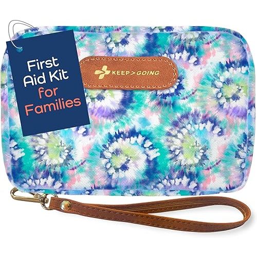 KeepGoing Travel First Aid Kit for Kids – 130 Pc. for Car, Home, Purse, Diaper Bag & Backpack with Latex-Free Bandages - Mini First Aid Kit Travel Size TSA-Approved