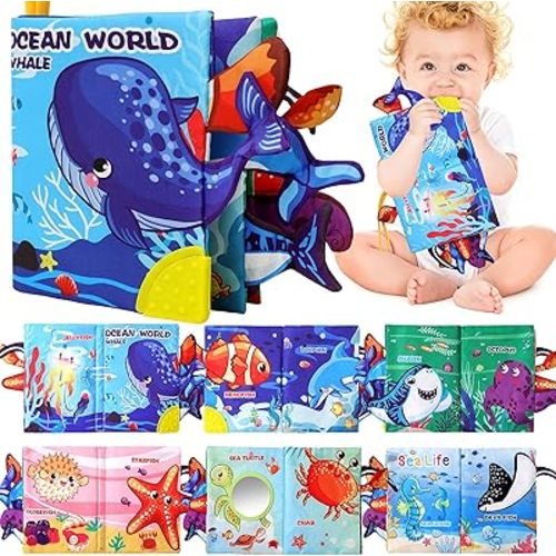 Baby Books 0-6 6-12 Months,Crinkle Books for Baby,Infant Tummy Time Toy High Contrast Sensory Book for Babies,Newborn Stocking Stuffers,Infants Soft Book, Bath Books for Babies Teether Toy