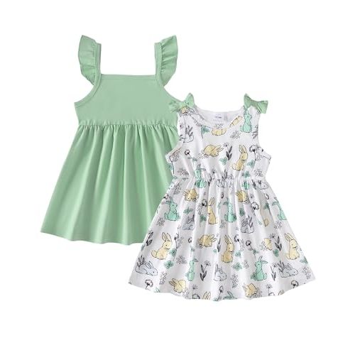 Baby Toddler Girl Dress Summer Girls Clothes 2 Pack Outfits Set Dresses Sleeveless Solid and Cute Print for Baby Girls 6M-3T