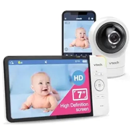 VTech RM7764HD 1080p WiFi Remote Access Baby Monitor, 360° Pan&Tilt, 7” 720p HD Display, HD Night Vision, Soothing Sounds, 2-Way Talk, Temperature Sensor, Motion Detection, iOS & Android