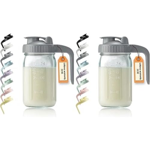 32oz Glass Pitcher with Lid & V-shaped Pour Spout - 1 Quart Breastmilk Pitcher Double Leak Proof, Creamer Container for Sun Tea, Juice, Cold Brew Coffee, Breastmilk Storage Container (Pack of 2)