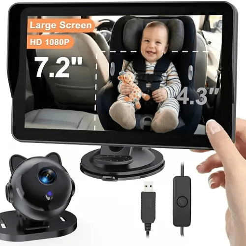 Yakry Baby Camera for Car 7.2-Inch: 3X Larger View 1080P Auto Night Vision | 5-Min Easy to Install for SUVs MPVs Larger Vehicles, 150° Wide Angle HD Full Backseat View for Rear Facing Infant Seats