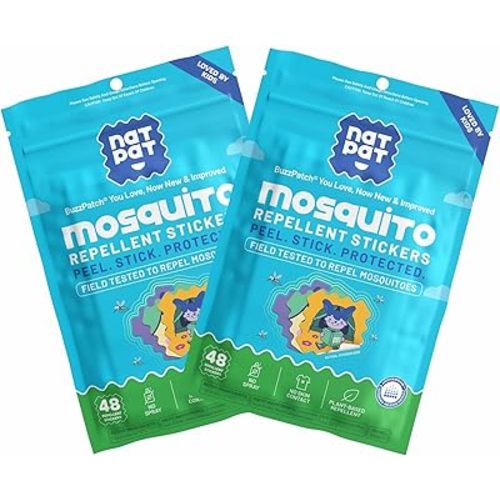 NATPAT BuzzPatch Mosquito Patch Stickers for Kids - All Natural, Plant Based Ingredients, Non-Toxic, DEET Free, Citronella Insect Patches, for Toddlers, Babies, Children (2 Pack, 96 Units)