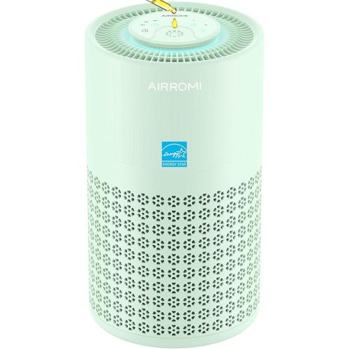AIRROMI Air Purifier for Bedroom with HEPA 3-in-1 Filter, Pet Air Purifier for Home Cat Pee Smell, Covers Upto 990 Ft², Quiet 360°intake Air Cleaner for pet hair,allergies,Dust,Smoke A2001 Green