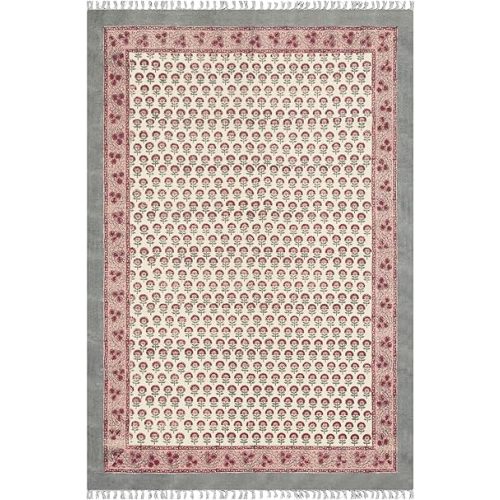 Kilim Rug 5x7 Area Rug Floral Design Grey Multicolor Hand Block Printed Cotton Dhurrie Hand Surface Wash 0.19" Thick Handmade Boho Indoor Outdoor Use Flatweave Rugs for Living Room,Bedroom,Dining Room