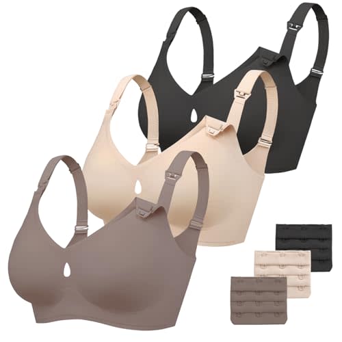 Vinfact 3 Pack Nursing Bras for Breastfeeding Comfort Hollow Maternity Bra | Padded, Adjustable Straps, Wireless Jelly Support, Soft Seamless Second-Skin Feel, Pregnancy Bra with Extenders