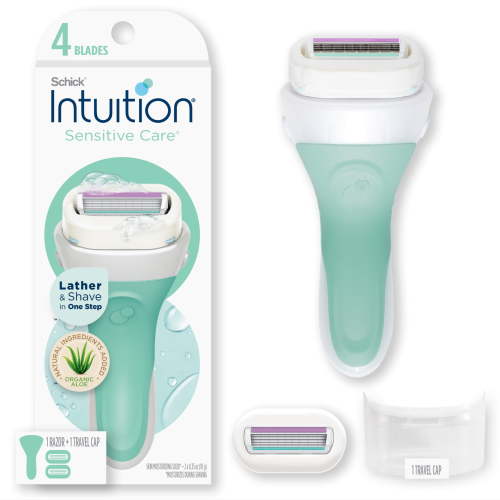 Schick Intuition 4-Blade Sensitive Care Women's Razor Handle Plus 2 Manual Razor Cartridge Refills