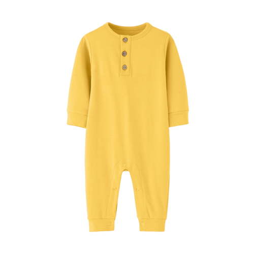 Busydd Baby Boys Girls Rompers Long Sleeve Round Neck Unisex Infant Clothes Button Solid Color Newborn Baby Girl Clothes Comfort Cotton Baby Boy Romper Jumpsuits 3-12 Months