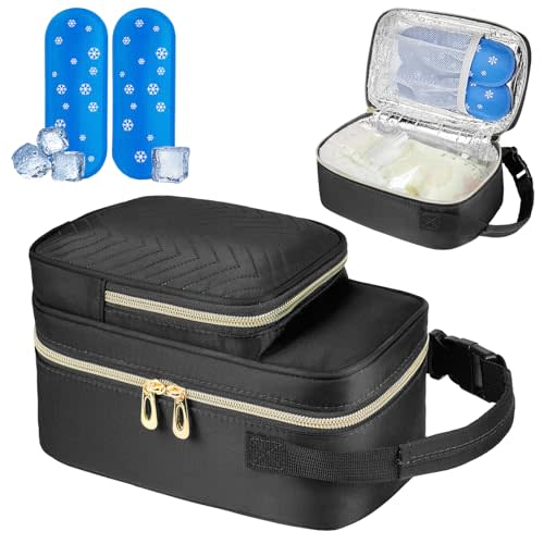 ZIOZERTT Breastmilk Cooler Travel bag with Ice Pack,Portable Breastmilk Cooler Bag with Buckle Handle,Insulated Breastmilk Storage Bag Cooler,Black