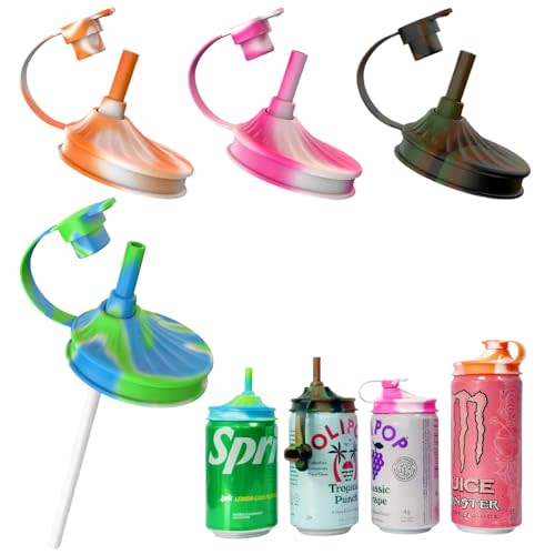 Dipesi 4 Pack Soda Can Lids with Straw,Silicone Soda Can Covers,Energy Drink Canning Lids,BPA-Free,Reusable Can Covers for soda,Coke,Beer,Juice,Fits Standard Cans