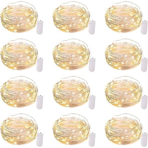 Brightown 12 Pack LED Fairy Lights Battery Operated String Lights - 7ft 20LED Waterproof Silver Wire Firefly Starry Moon Lights for DIY Crafts Wedding Table Centerpieces Party Bedroom Christmas