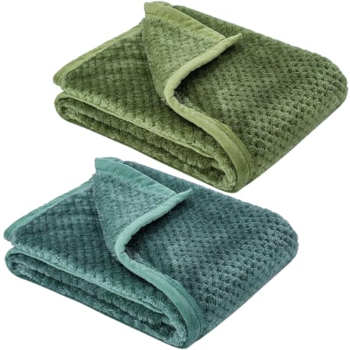 Fuzzy Blanket or Fluffy Blanket for Baby, Soft Warm Cozy Coral Fleece Toddler, Infant or Newborn Receiving Blanket for Crib, Stroller, Travel, Decorative, 30”×40”, Olive Green+Black Green