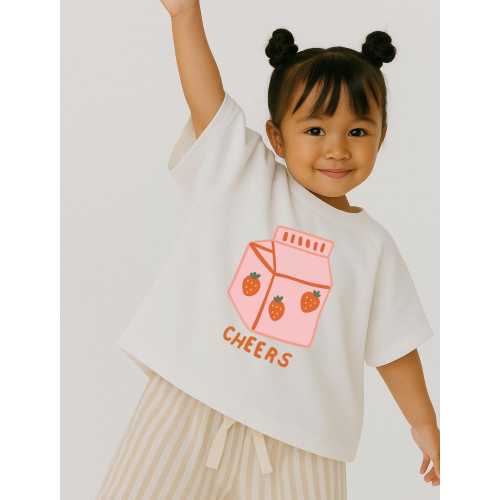 Strawberry Milk Kids T-Shirt, Oversized Aesthetic Summer Tee, Milk Graphic Shirt, Trendy Toddler Youth Shirt, Pink Aesthetic, Back To school