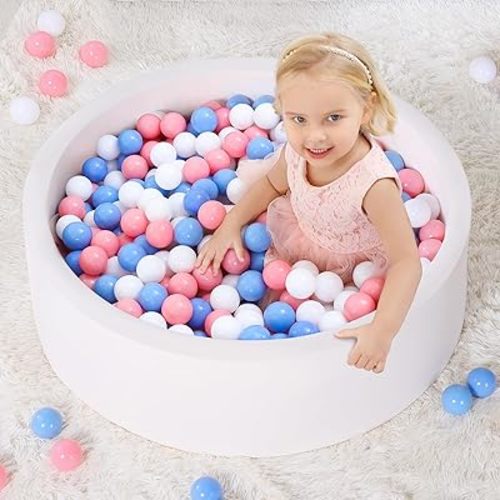 Wilwolfer White Foam Baby Ball Pit for Toddlers: 34 x 11.5 Inch Large Kids Ball Pit, Indoor Outdoor Baby Playpen, Kids Soft Play Toys, Birthday Gift for Baby Girl Boy - Balls Not Included