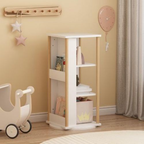 BABYYER 360° Rotating Kids Bookshelf, 3-Tier Wood Floor Bookcase with Chalkboar, Bookcase and Narrow Book Shelf Organizer, for Toddlers, Nursery