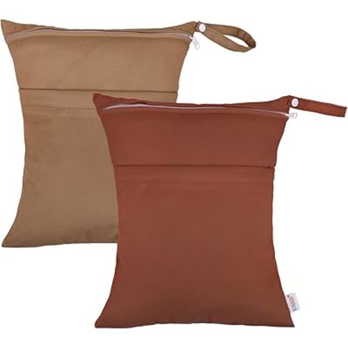 ALVA BABY 2LM06-CA Lot de 2 sacs pour couches en tissu, maillots de bain, vêtements humides, réutilisables et imperméables avec deux compartiments à fermeture éclair