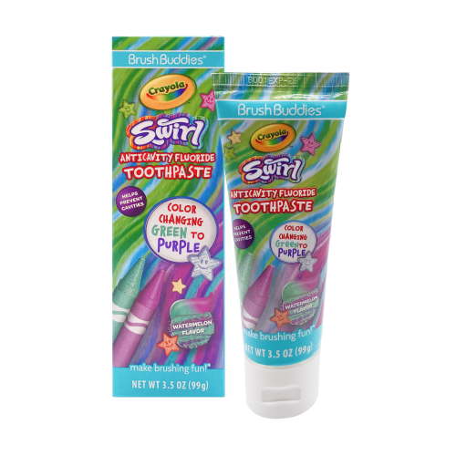 Brush Buddies Crayola Swirl Anticavity Color Changing Fluoride Toothpaste, Watermelon, 3.5 oz