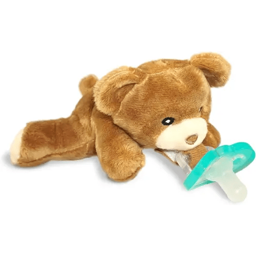 RaZbaby Bear RaZbuddy Stuffed Animal Pacifier Holder for Newborns & Up, Made in The USA, Detachable Orthodontic JollyPop Pacifier, Medical-Grade 100% BPA-Free Silicone, Baby Shower - 0 Months+