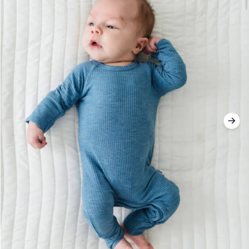 Heather Blue Ribbed Crescent Zippy - Little Sleepies