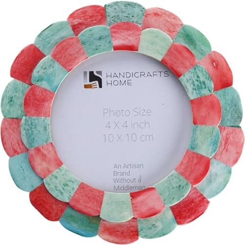 Handicrafts Home Photo Picture Frame - 4" x 4", Round Handmade Gift Photo Frames - Red & Green